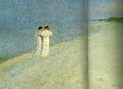 Peter Severin Kroyer sommeraften pa skagen sonderstrand med anna ancher og marie kroyer oil painting